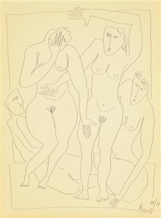 Russo QUATTRO FIGURE pennarello su carta, cm 40x30 firma e data eseguito nel...