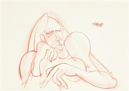 GIANBAR (Gianni Baretta) DONNA CHE PENSA tecnica mista su cartoncino, cm...