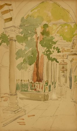 Anonimo MOSCHEA D'EMMAUS tecnica mista su carta, cm 23x14 lievi difetti