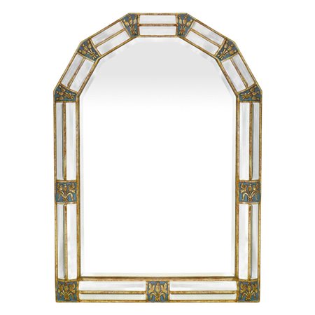 Specchiera, specchio molato in legno dorato, decorazioni floreali a stucco, 20° secolo