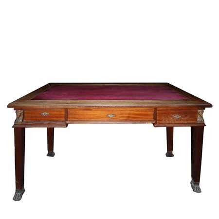 Scrittoio in legno di mogano, piano con vetro sovrapposto., France, fine Napoleon III, 19th/20° secolo.