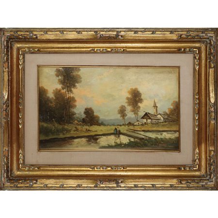 Radames Scoppa (Napoli 1820)  - Chiesa in riva al fiume