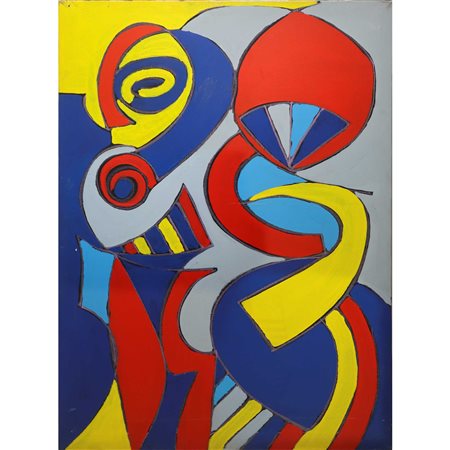 Aldo Gentilini (Genova 7 febbraio 1911-Volpeglino 10 agosto 1982)  - A Maddalena, Dipinto Informale in giallo,rosso,blu e celeste