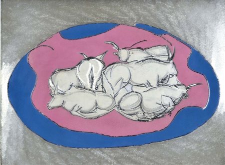 CESETTI GIUSEPPE Tuscania 1902 - Viterbo 1991 Buoi maremmani serigrafia su...