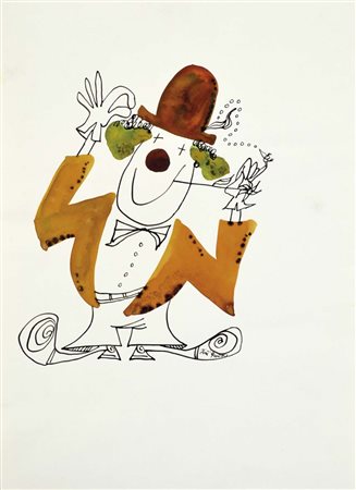 ANONIMO Pagliaccio tecnica mista su carta 45x33 firma non decifrabile in...