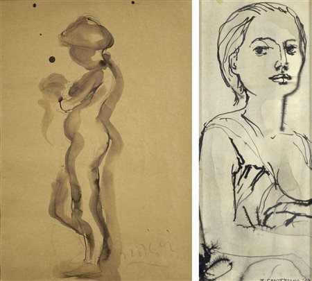 BROGGINI L. - CONVERSANO R. Figure lotto di 2 tecniche miste su carta 33x23 -...