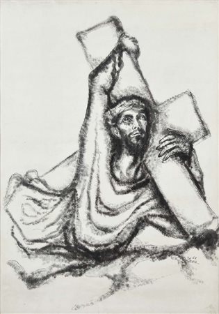 MORO Crocifissione 1965 tecnica mista su carta 70x50 firma e data in basso a...