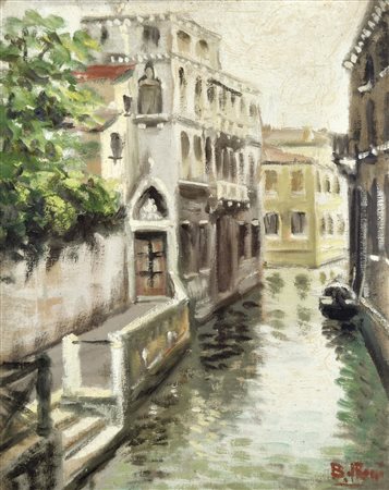 ANONIMO Canale veneziano olio su tela 50x40 firma non decifrabile in basso a...