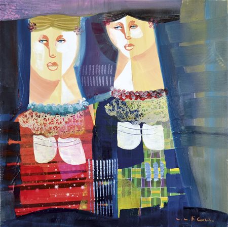 DI CARLO VITTORIO MARIA San Marco in Lamis 1939 Le amiche olio e collage su...