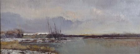 GALLETTI GIUSEPPE S. Dona' di Piave 1911 Inverno in laguna olio su tavola...