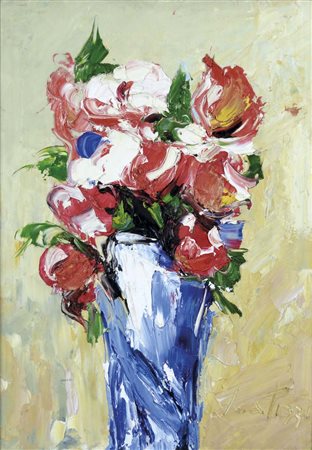 SCATIZZI SERGIO Lucca 1918 - Firenze 2009 Vaso di fiori olio su tavola 46x32...