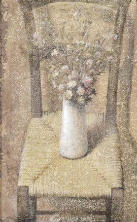 MASSAGRANDE MATTEO Padova 1959 Fiori sulla sedia affresco su tavola 40x25...