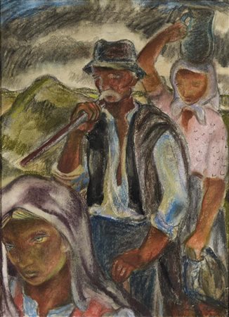RONA KLARA Ungheria 1901 - 1987 Contadini 1934 disegno a pastelli su carta...