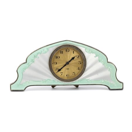 Adie Brothers Ltd: Orologio da tavolo Art Déco in argento e smalti. Birmingham, 1929