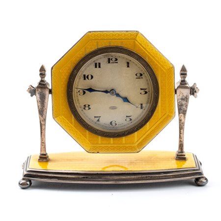 James Griffiths: Orologio da tavolo Art Déco in argento e smalti. Chester, 1927 