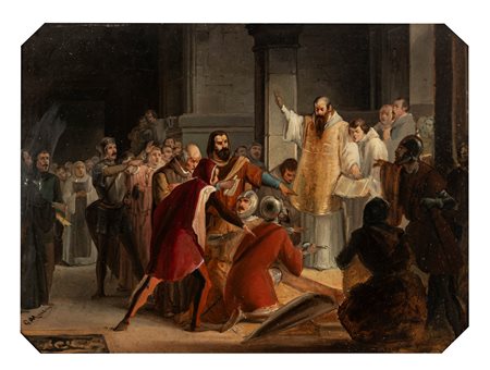 Giuseppe Mazza (Milano 1817-1884)  - Il Giuramento di Pontida (bozzetto)