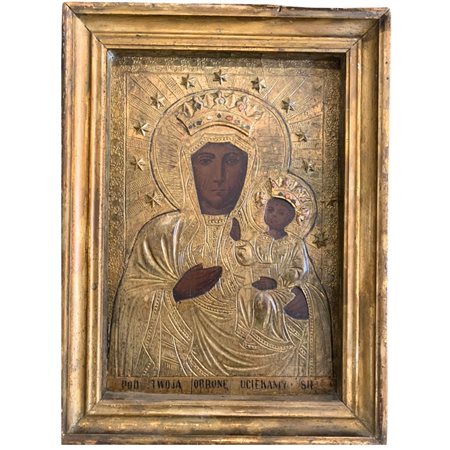 Icona raffigurante Madonna Nera di Czestochowa con Bambino. Polonia, fine XIX secolo.