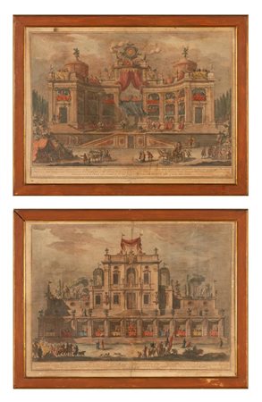 Coppia di acqueforti: Disegni della Seconda Machina    Giuseppe  Vasi