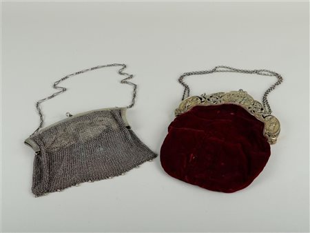 A lot consisting of (2) silver bow bags, including a chain mail bag.