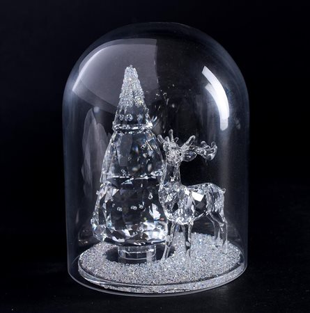 SWAROVSKI Bell Jar - Pine Tree ＆ Stag Christmas Decor, Clear 141［並行輸入］ : SWAROVSKI Bell Jar-Pine Tree \u0026 Stag Christmas Décor