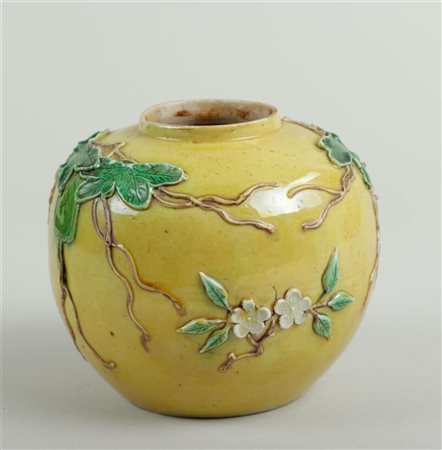 A wang bing rong ginger jar decorated with grape vines and prunus. China,...
