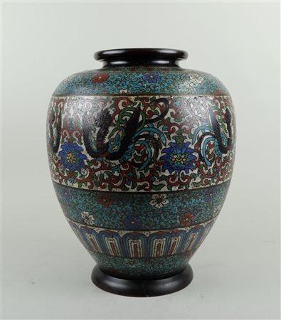 A large bronze cloisonne vase with floral decoration. Japan, 18th century.H....