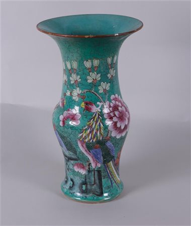 A large family rose collar vase decorated with flowers and a phoenix. China,...
