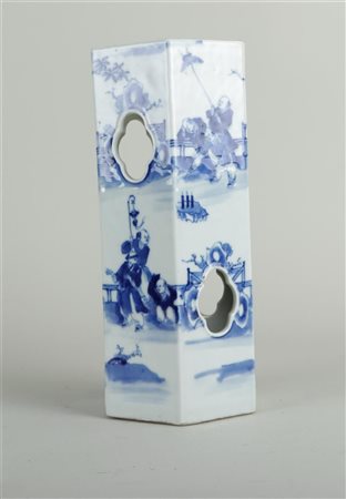 A porcelain hexagonal hat stand decorated with various figures. China, 19th...