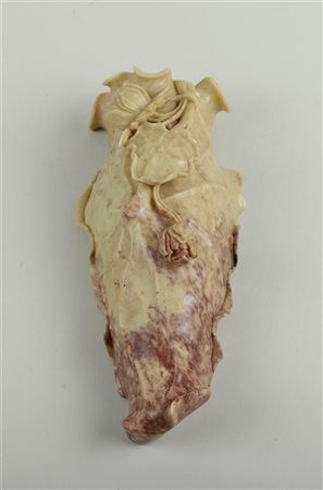 A soapstone wall vase in the shape of a lotus. China, 19th century.H. 22 cm.