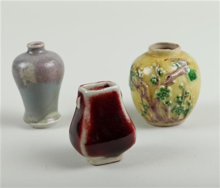 A lot consisting of a Wang bing rong pot, sang de boueuf Hu miniature and a...