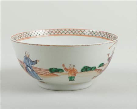 A porcelain famille rose bowl with Mandarin decoration. China, 18th century....