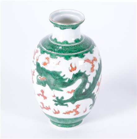 A porcelain famile verte vase decorated with dragons, marked Qianlong. China,...