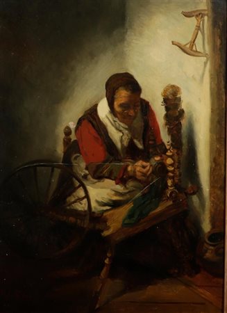 Henricus Joannes Mélis (1845-1923), The Old Spinner, signed lower left, oil...