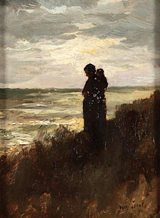 Jozef Israels (Groningen 1824 - 1911 Scheveningen), Silhouette on the dune,...