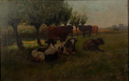 Marinus Vlamings (Dinteloord 1846 - 1903 Middelburg), Sunny meadow with cows,...