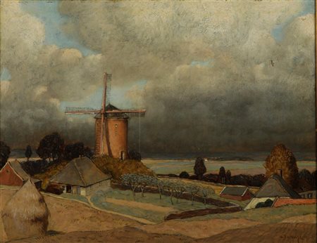 Wilm Wouters (The Hague 1887 - 1957 Amsterdam), Landscape with a mill during...