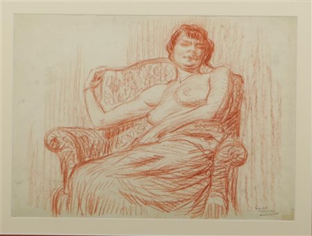 Eugeen Van Mieghem (Antwerp, 1875 – 1930), Seated half-nude, signed with the...