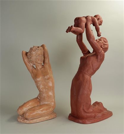Paul Sersté (1910 - 2000), Femme et enfant; Nu assis, both shaped pieces,...