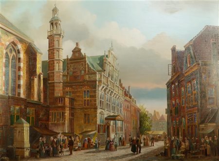 Dutch School, 20th century, Cityscape, signed indistinctly (lower right), oil...