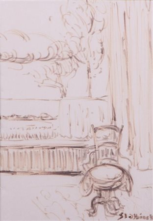 Rick Slabbink (Bruges 1914 - 1991), Interior with a view from the window....