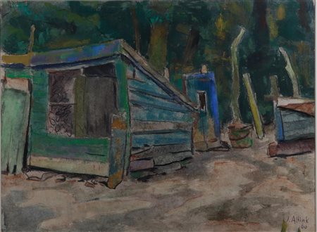 Jan Altink (Groningen 1885 - 1971), Shed, Colored chalk, watercolor and...