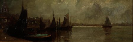 Wilhelm August Schiebeck(XIX-XX), Ships in a harbour at night, signed, and...