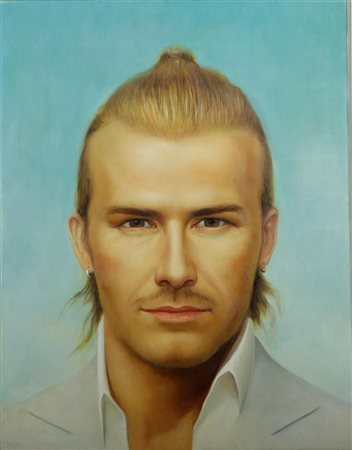 Unknown, 20th century, Portrait of David Beckham, acrylic on canvas,90 x 70 cm.