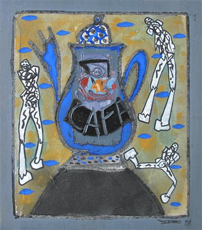 Paolo Valle (Venezia 1948) Caffe Avec Tecnica mista su tavola 56.5x50 cm...