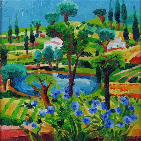 Athos Faccincani (Peschiera del Garda 1951) Piccolo stagno tra i fiordalisi...