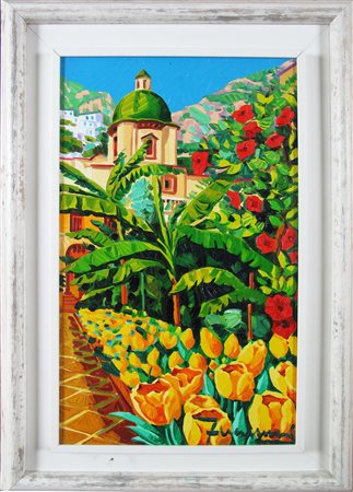 Athos Faccincani (Peschiera del Garda 1951) Scorcio di Positano e luce Olio...