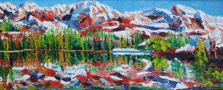 Athos Faccincani (Peschiera del Garda 1951) Lago di Tovel Olio su tela 40x100...