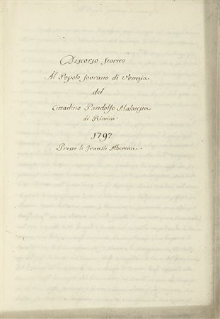 Discorso storico al Popolo sovrano di Venezia. Datato 1797. Manoscritto...