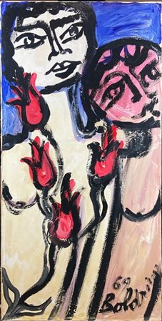 Gustavo Boldrini "Le olandesi e fiori rossi" 1969
olio su tela
cm 120x60
firmato