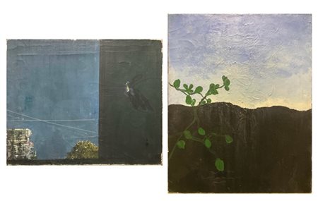 Adolfo Borgognoni "Le colline" e "Interno - esterno" 
due oli su tela
cm 50x40 e